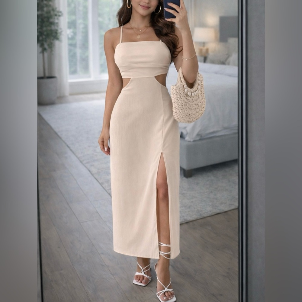Cream Cut-Out Midi Dress